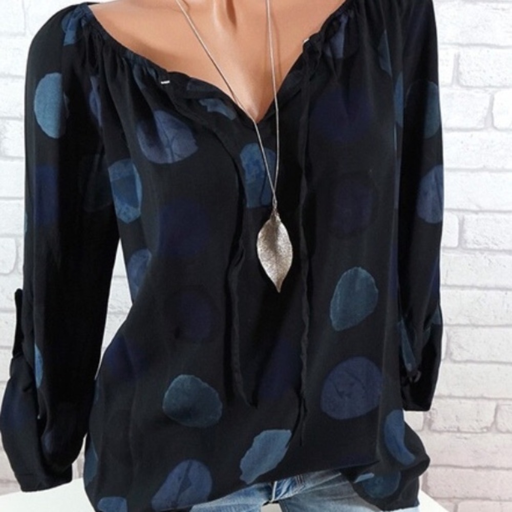 NWOT Navy Blue Polka Dot Blouse Size S